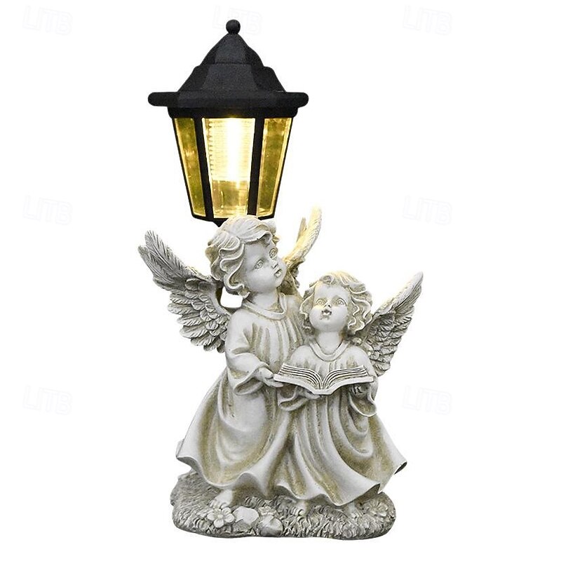 1 Pc Outdoor Solar Nordic Angel Sculpture Couple Resin Ornament Light Terrace Balcony Courtyard Lawn Festival Wedding Party Decoration Light4