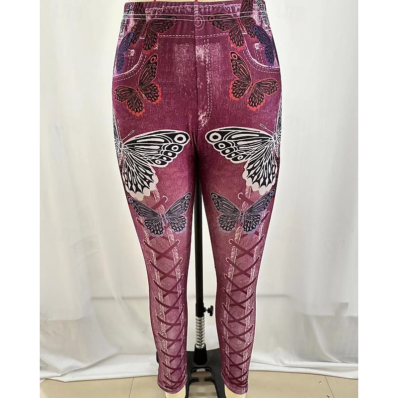 Women's Slacks Leggings Cozy Leggings Streetwear Casual Full Length Natural Flower Print Comfy Outdoor Holiday Going out Wine Black Blue Sky Blue Fall Regular Fit4