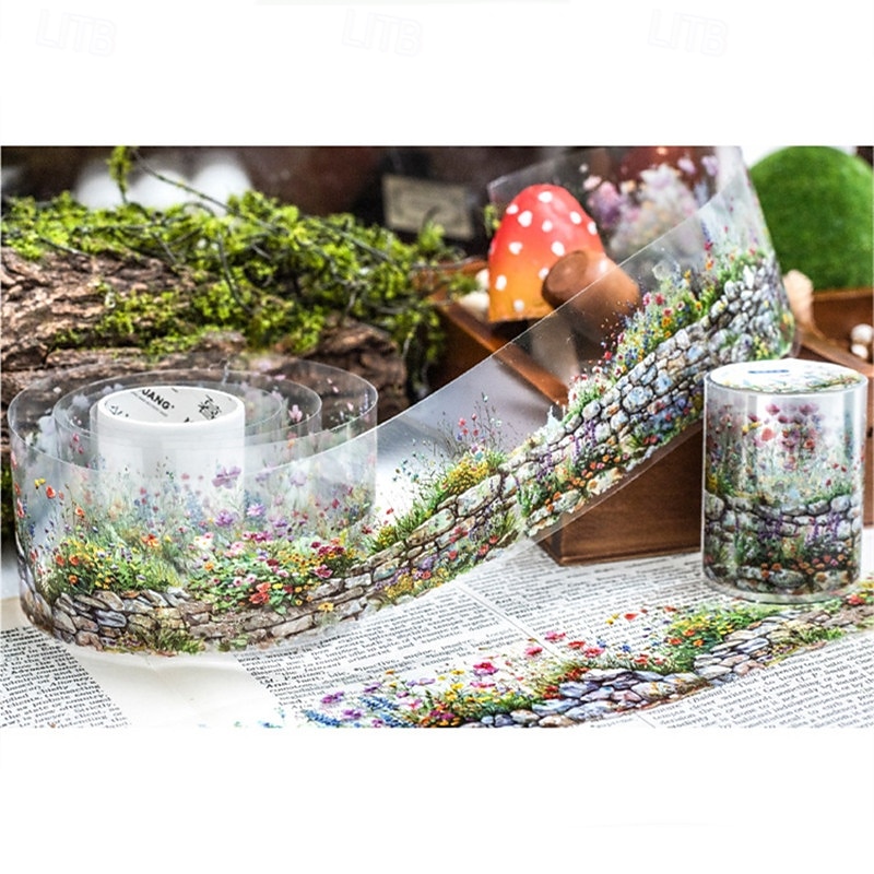 6rolls/bag Plant Landscaping Tape PET Material Green Wildflowers Wall Series Notebook Scrapbook Mobile Phone Shell Photo Frame Photo Collage Material Can Be Used As A Birthday Gift2