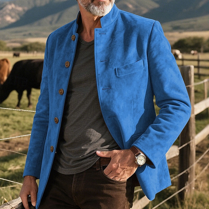 Men's Casual Jacket Faux Suede Jacket Vacation Daily Pocket Spring Fall Plain Fashion Classic Stand Collar Regular Light Khaki Black Navy Blue Khaki Army Green Jacket2