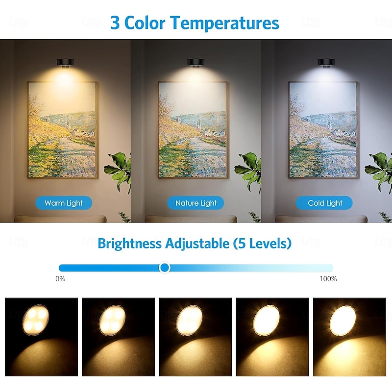 Picture Lights for Wall Battery Operated Magnetic Poster Lights with 3 Color Temps & 12 RGB Remote Dimmable Timer Painting Light Wall Decor Light for Art Display Frame (3 Pack)4