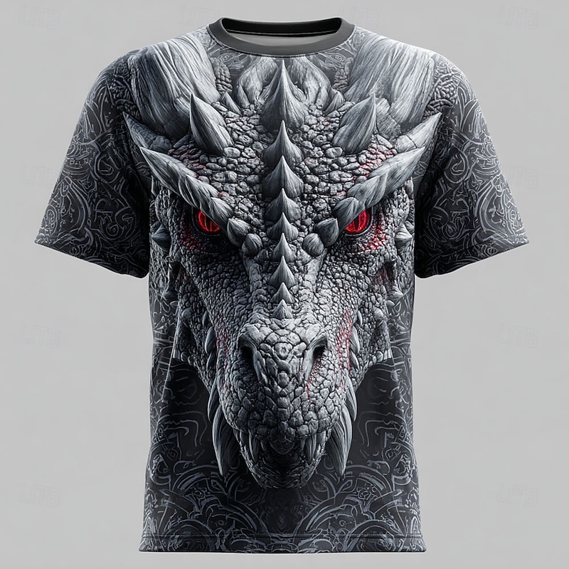 Men's Dragon T Shirt Short Sleeve T shirt 3D Print Crew Neck Shirt Exaggerated Designer Street Daily Club Dark Gray Gray Summer Spring All Seasons Clothing Apparel S M L XL XXL XXXL 4XL