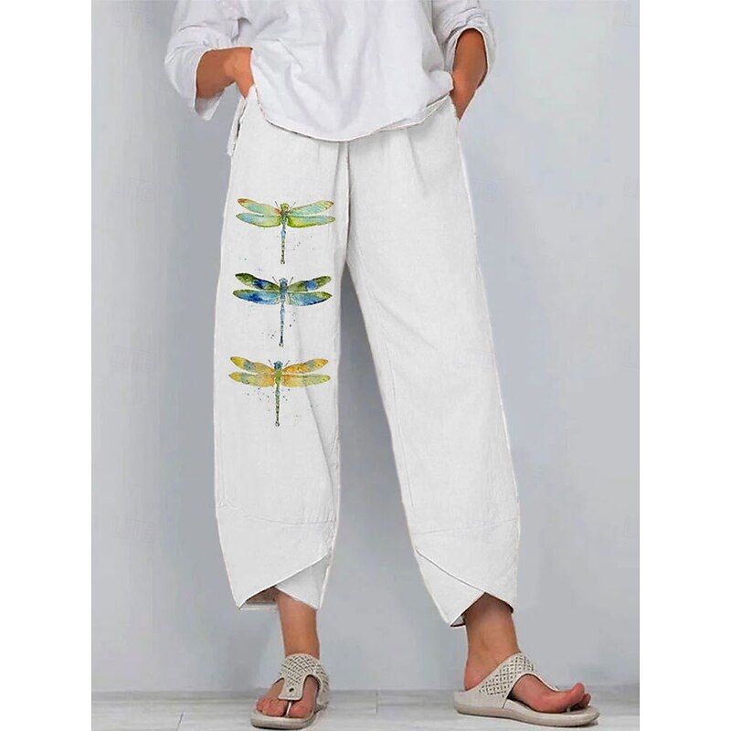 Women's Chinos Baggy Pants Vacation Vintage Ethnic Style Ankle-Length High Waist Graphic Animal Drawstring Patchwork Printing Breathable Micro-elastic Formal Vacation Street Robin's Egg Blue White