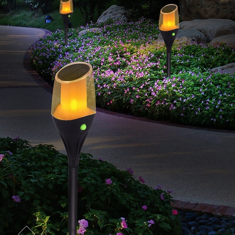 1 Pc Outdoor Waterproof Solar LED Torch Ground Plug Light Lawn Garden Courtyard Path Halloween Christmas Festival Flame Jumping Decorative Light Landscape Light2
