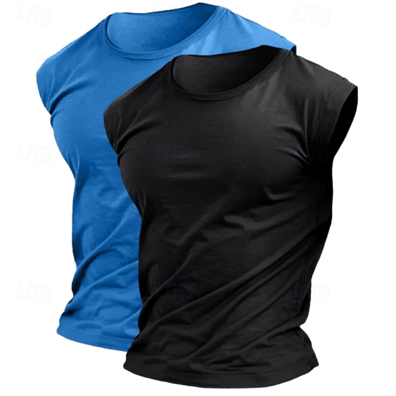 Men's T Shirt Moisture Wicking Shirts Sleeveless Short Sleeve Crew Neck Summer Plain Sports Fashion Lightweight 2 Piece Vacation Casual Holiday Blue+Light Blue Green & White White+Blue Top Tee for Men4