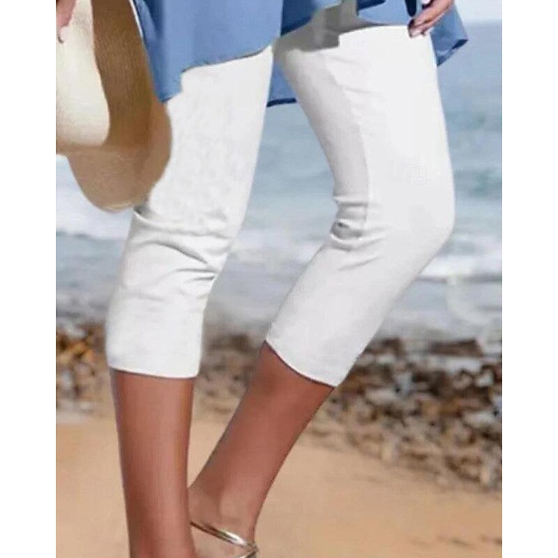 Women's Capri Pants Leggings Cozy Leggings Streetwear Casual Full Length High Waist Plain Elastic Waist Breathability Stretchy Vacation Street Daily Wear White Blue Green Summer Regular Fit3
