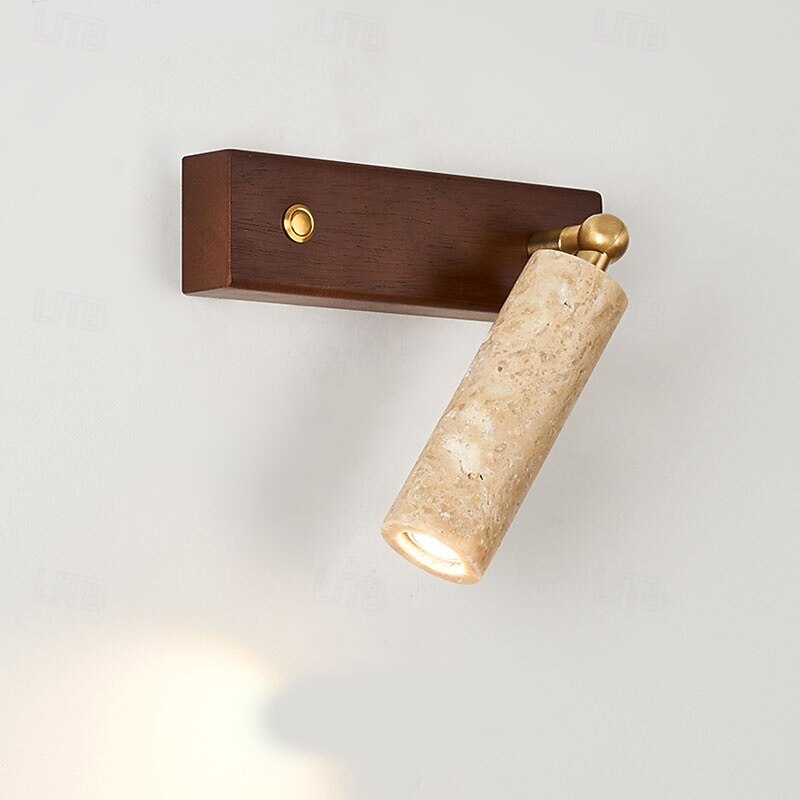 LED Wall Lamp Rotatable Bedside Wall Mounted Reading Light Nordic Natural Stone Wall Sconce Wall Lighting with Switch Wood Rustic Light Fixture for Living Room Restaurant Loft Kitchen2