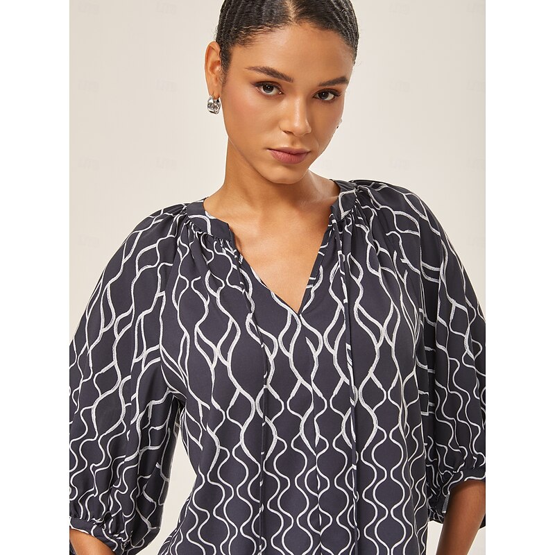 Monochrome Print Lantern Sleeve Top4