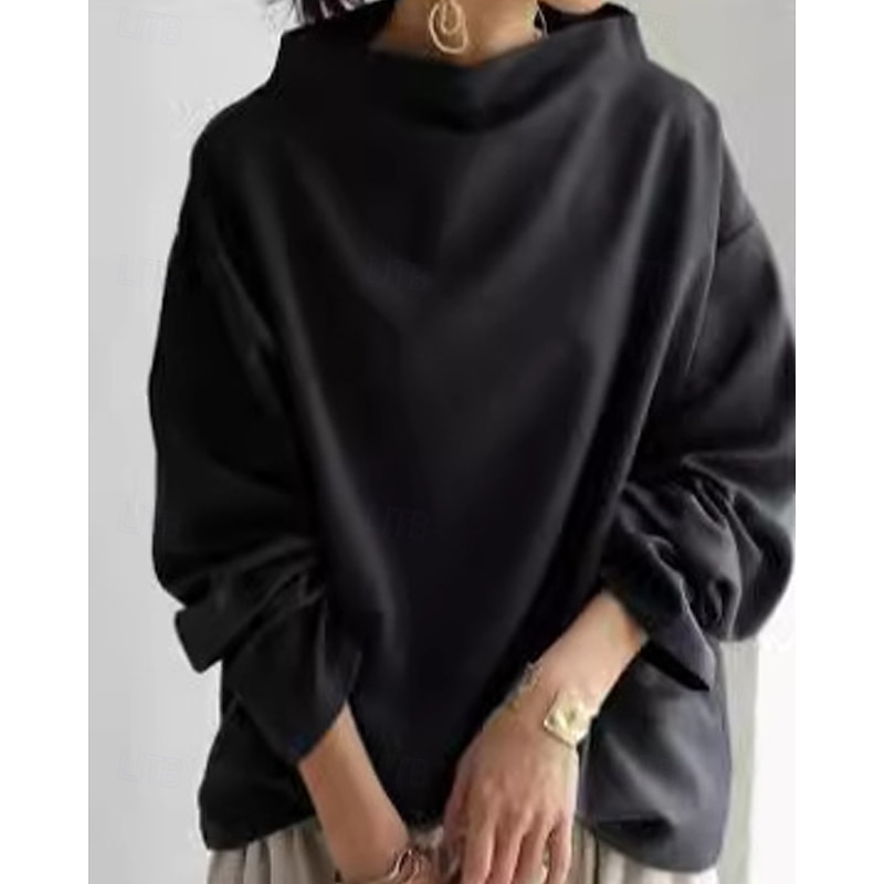 Women's Pullover Sweatshirt Sweatshirts Plain Streetwear Classic Casual Long Sleeve Cowl Neck Regular Tops Dailywear Sports Going out Black Spring Fall