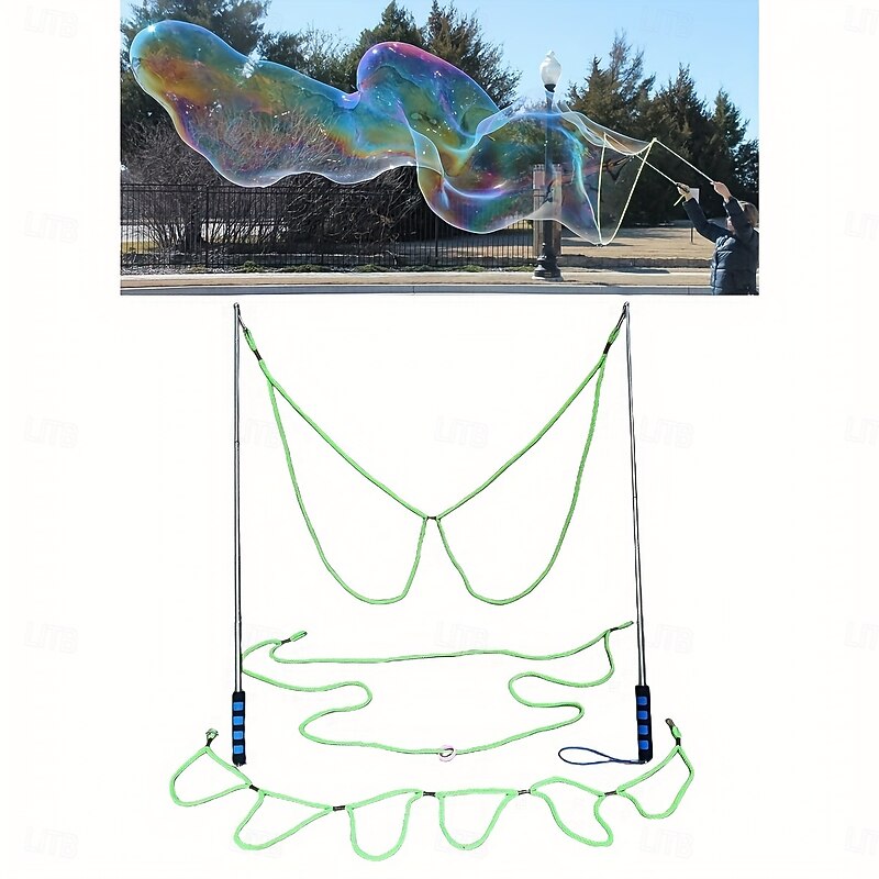 Durable Stainless Steel Giant Bubble Wand for Adults - Telescopic Portable with Comfort Sponge Handle Includes 3 Unique Rope Attachments for Diverse Bubble Creations - Ideal for Outdoor Play2