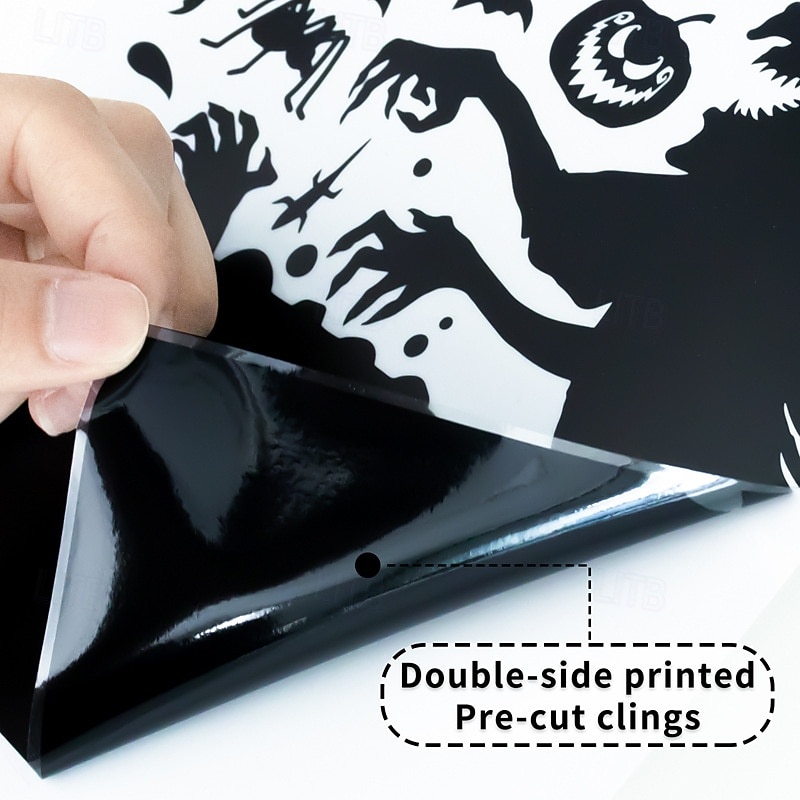 6 Sheets Halloween Window Cling Sticker Decals Decorations Double Side, Pumpkin Ghost Skull Static Stickers with Happy Halloween for Glass Window Decor2