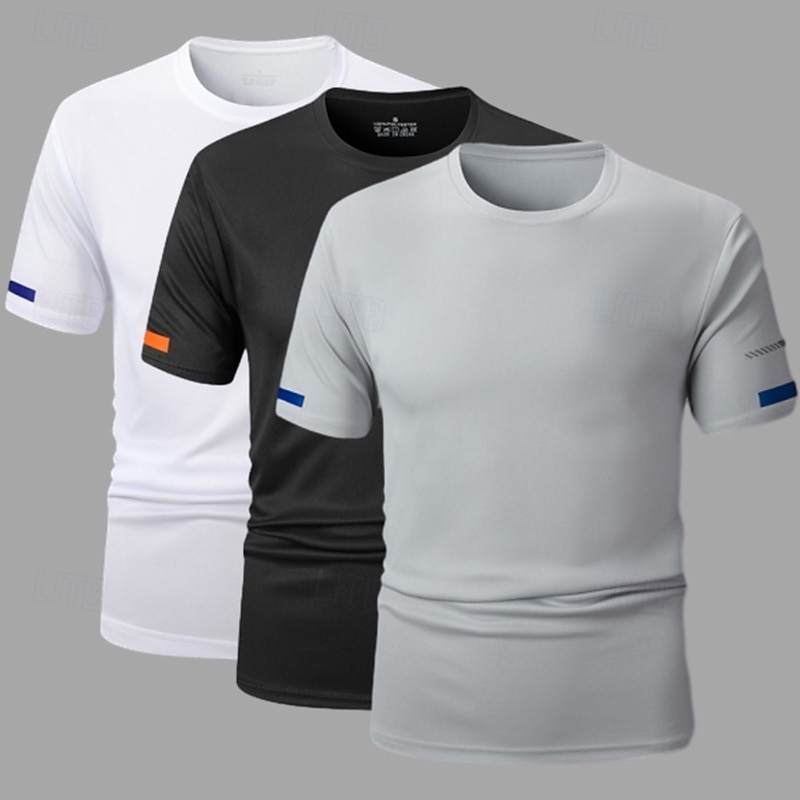 3PCS Men's T Shirt Short Sleeve Short Sleeves Crew Neck Summer Solid Color Plain Sports & Outdoors Casual Quick Dry Basic Plain Casual Fitness Casual Daily Tee top2