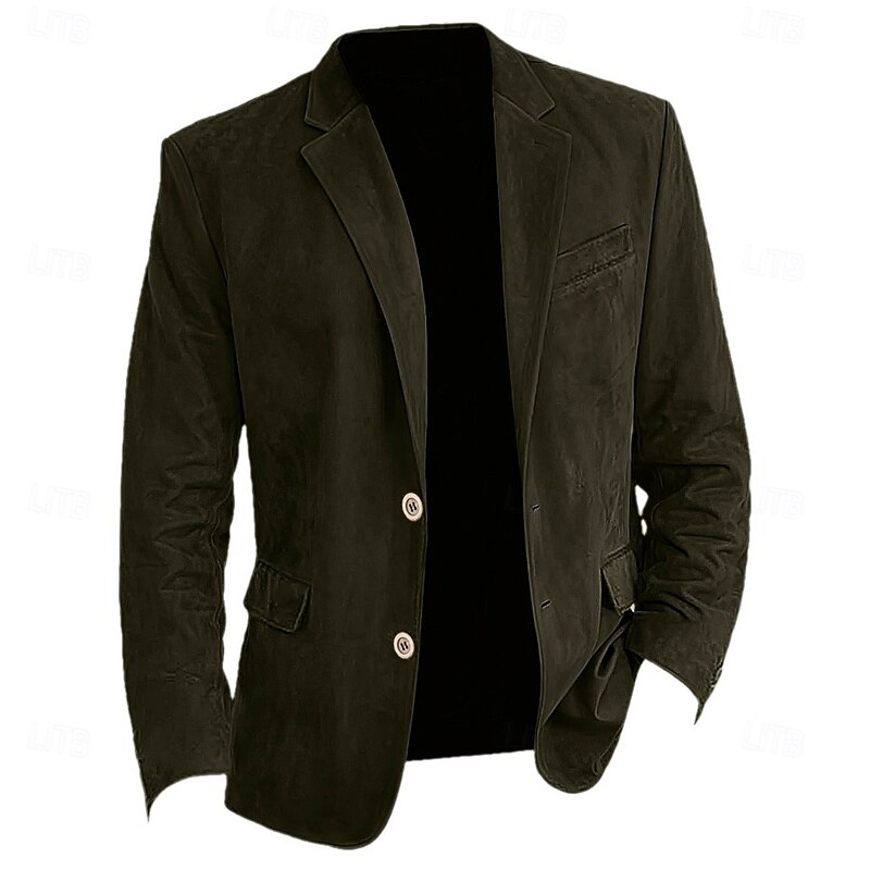 Men's Faux Suede Jacket Faux Suede Blazer Business Attire Company Party Fashion Casual Fall / Winter Faux Suede Plain Pocket Buttons Comfortable Single Breasted Blazer Navy Blue Brown Green khaki2