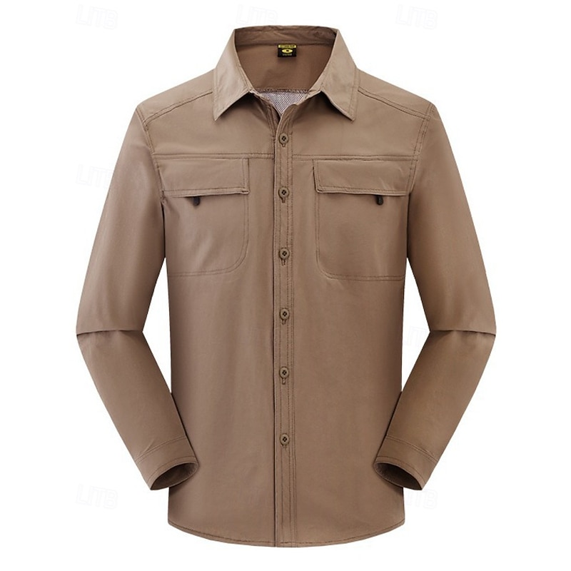Men's Hiking Shirt Hiking top cargo shirt Long Sleeve Turndown Top Outdoor Waterproof Windproof Lightweight Polyester Black Army Green Khaki Running Camping / Hiking / Caving