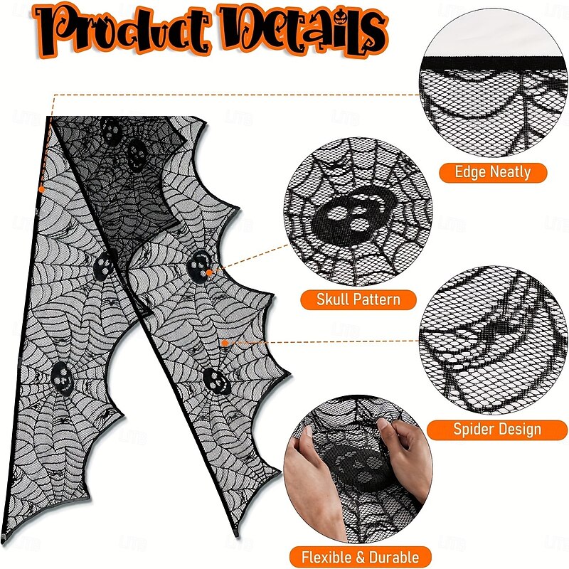 Halloween Decoration Black Lace Spider Web Fireplace Cloak Scarf Cover Festive Party Supplies3