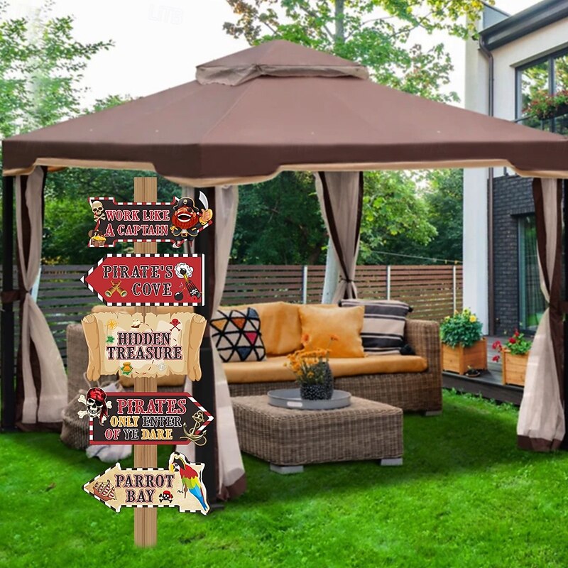 5 Pack Halloween Pirate Signs, Birthday Party Home and Garden Yard Decorations, Festive Halloween Stakes and Directional Signs2