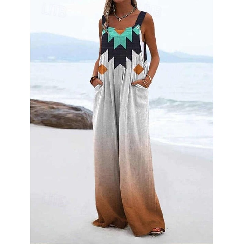 Women's Dungarees Active Floral Sleeveless Sleeveless Wide Leg Pocket Buttons Vacation Daily Loose Fit Black White Yellow Summer2