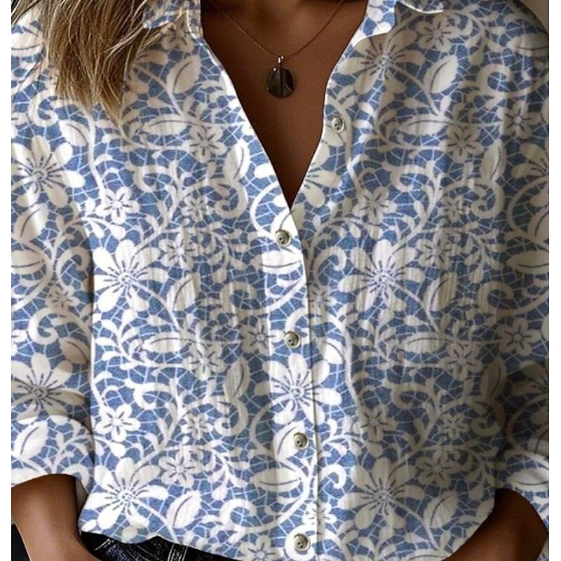 Women's Shirt Button Down Tunic Shirt Collar Long Sleeve Floral Graphic Abstract Vintage Tropical Daily Regular Tops Work Daily Holiday s Print Black Pink Purple Orange Light Blue Summer4