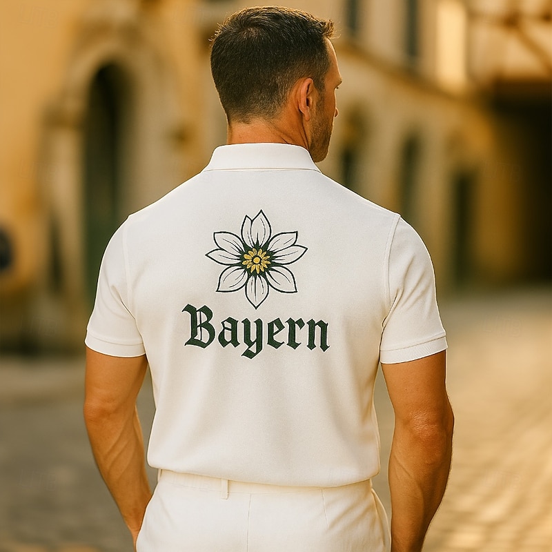 Men's Graphic Polo Short Sleeve Polo Shirts Collared Shirts Business Casual Athleisure Buttons Summer White2