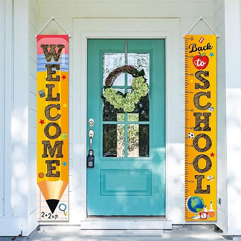 Back to School Decorations Outdoor,Porch Banner Couplets Door Banner American Flag Welcome Sign Door Hanging Flag2
