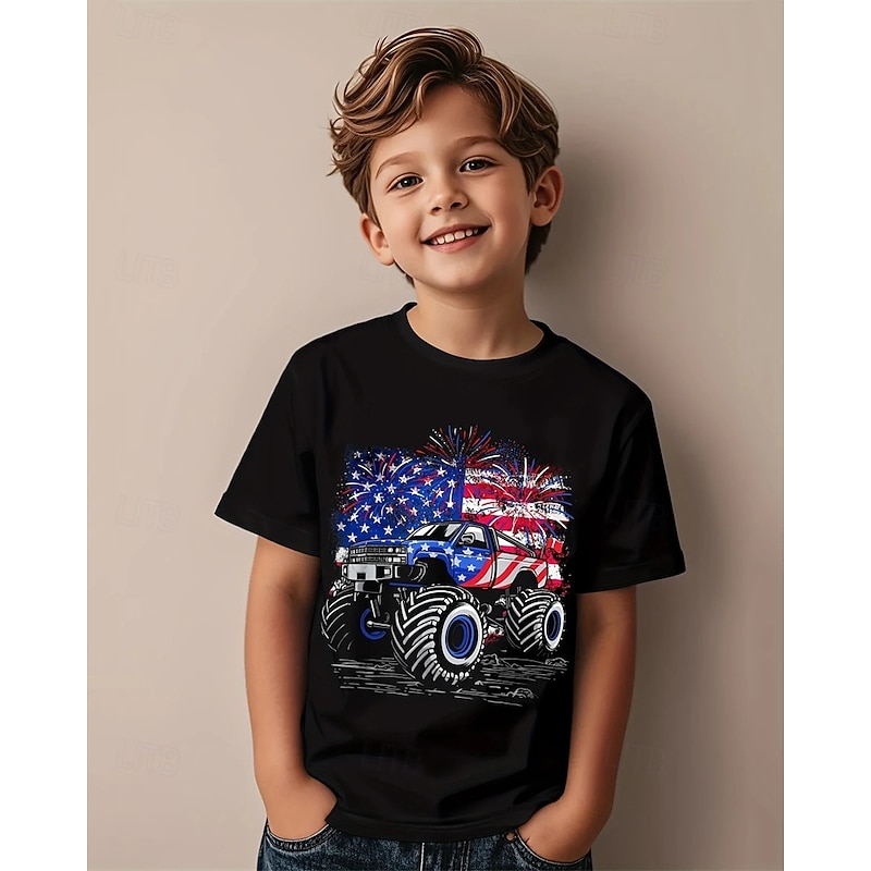 American Independence Day Boys' 3D Graphic Flag T shirt Tee Short Sleeve Summer Spring Fashion Basic Kids 4-12 Years Crew Neck Outdoor Casual Daily Regular Fit3