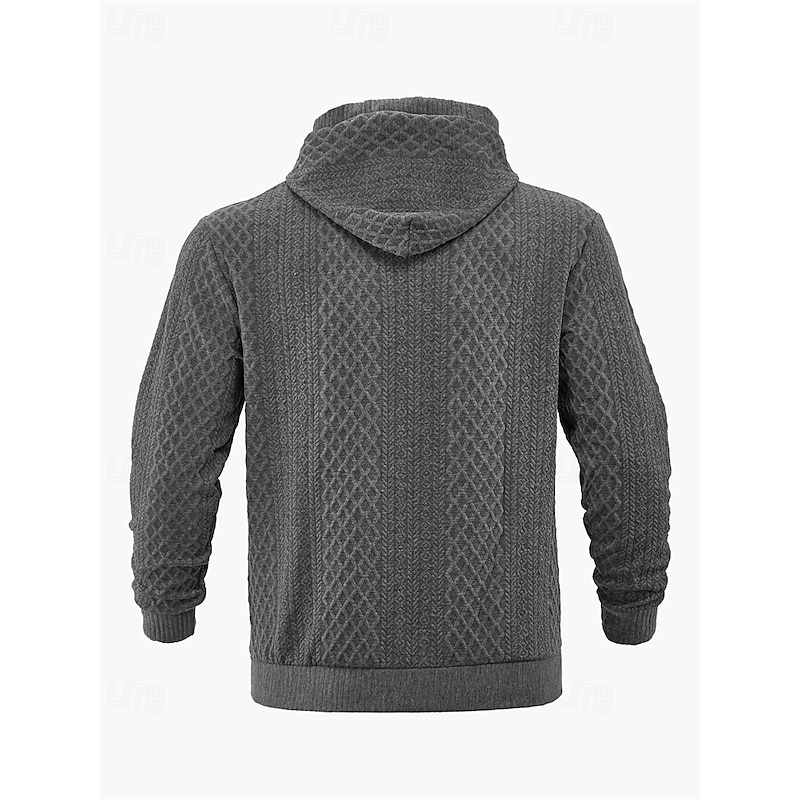 Men's Hoodie Black White Army Green Khaki Gray Hooded Plain Jacquard Ribbed Textured Knit-texture Sports & Outdoor Daily Holiday Polyester Streetwear Basic Casual Spring Autumn / Fall Clothing Apparel3
