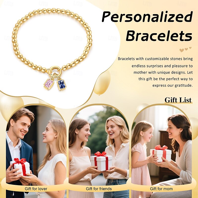 Birthstone Pendant Bracelet - Customized Two Birthstones To Wear Romance On Your Wrist. It Is A Perfect Gift For Your Wife/Mom/Girlfriend On Valentine's Day Mother's Day Christmas And Other Occasion4