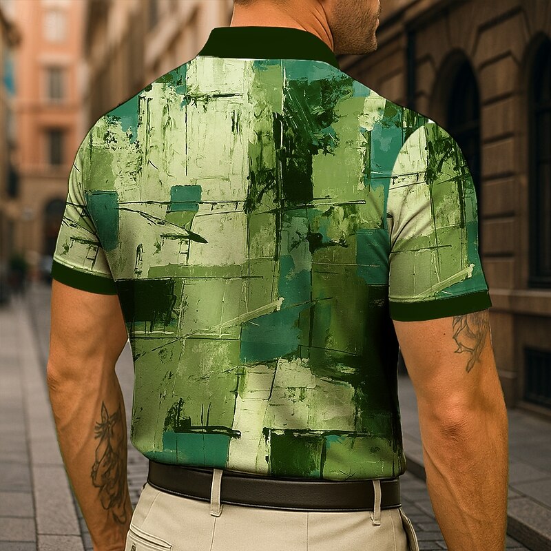 Men's Polo Casual Sports Turndown Short Sleeve Modern Leisure Geometic Line Pocket Buttons Summer Robin's Egg Blue Red Green Polo4