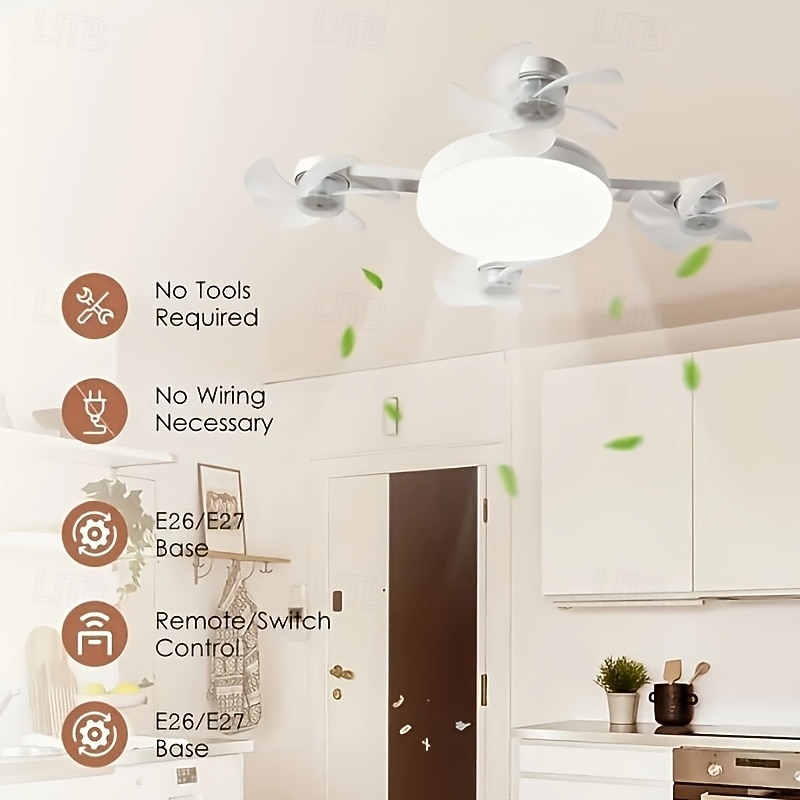 1pc Modern Ceiling Fan Chandelier with 3-Color Stepless Dimming, Remote Control, E27 Screw Base - Easy Install, Strong Wind, 20W Light for Living Room, Bedroom, Study, Kitchen, Workshop, Ceiling Fan L2