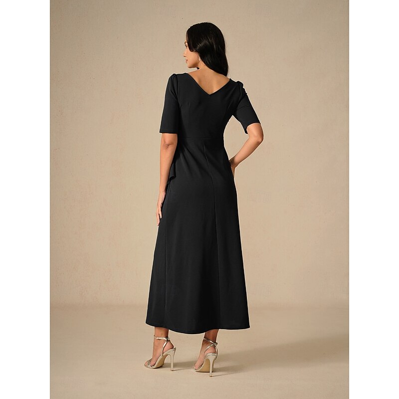 Women's Maxi Dress Ruffle Dress Elegant Regular Fit Solid Color Short Sleeve Crew Neck Black Summer Spring Fall3