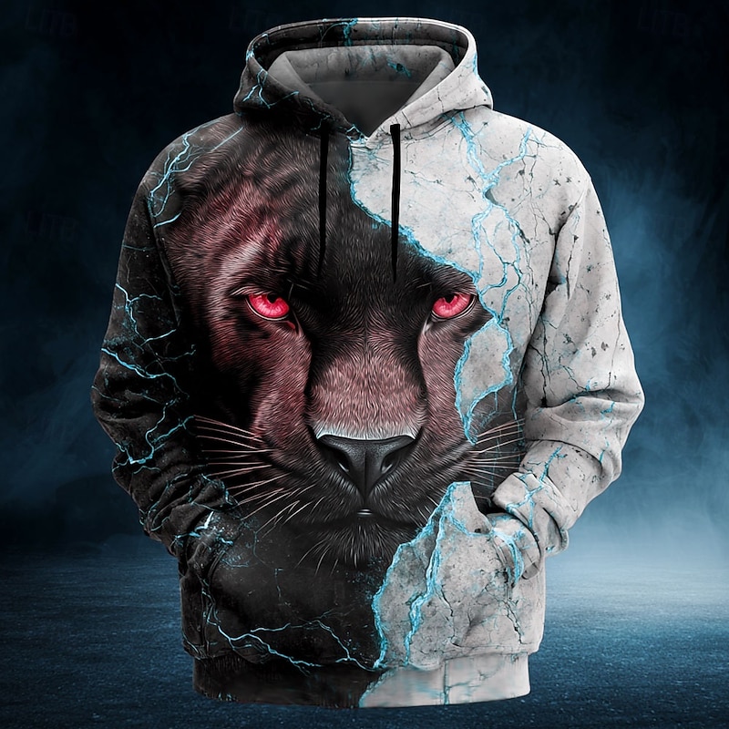Men's Tiger 3D Hoodies Sweatshirt Cool Party Long Sleeve Crew Neck Club Streetwear Yellow Red Drawstring 3D Fall Winter Designer3