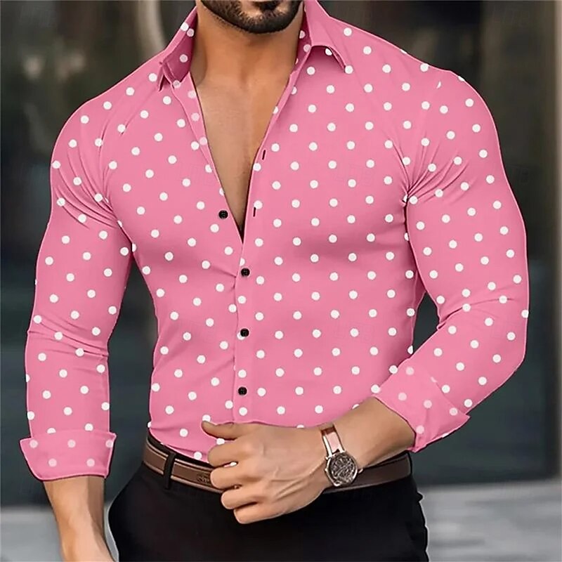 Men's Polka Dot Shirt Button Up Shirt Casual Dress Shirt Long Sleeve Fashion Casual Vacation Daily Streetwear Summer Spring Turndown 3D Print Collared Shirts Black White Pink Blue3
