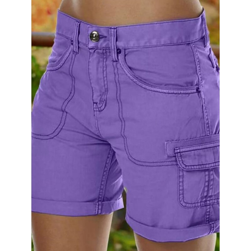 Women's Chinos Shorts Basic Casual Short Medium Waist Plain Pocket Comfort Outdoor Micro-elastic Vacation Street Daily Black Purple Green Khaki Summer Regular Fit2