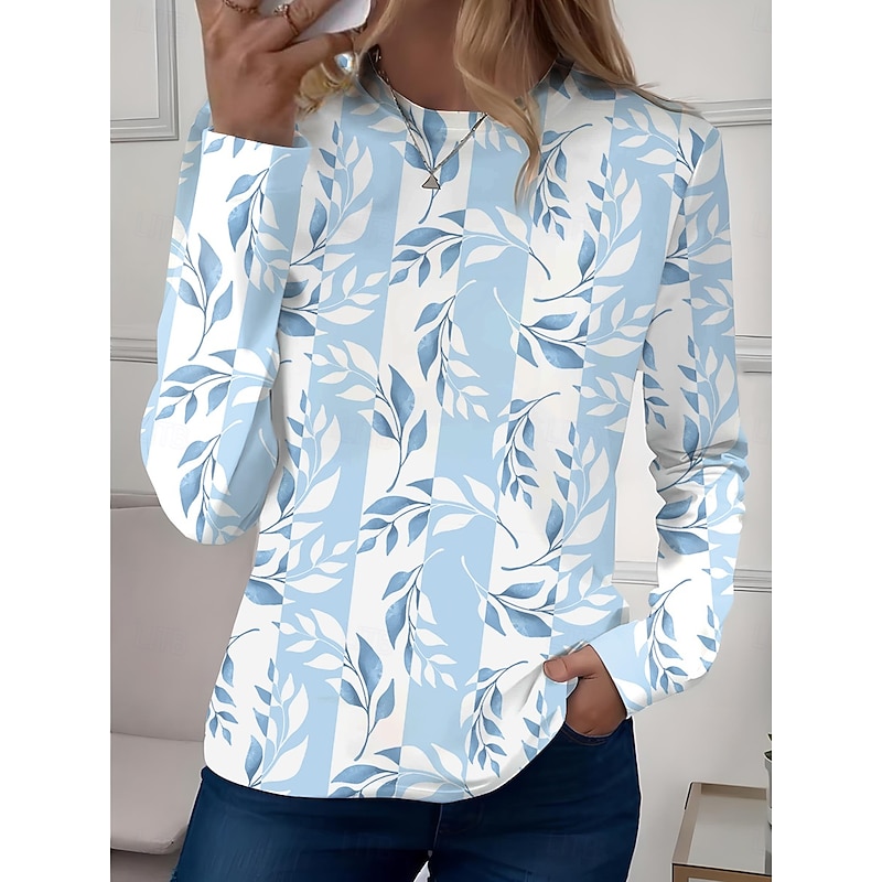Women's T shirt Long Sleeve Crew Neck Long Sleeve Tunic Floral Casual Regular Tops Daily Print Sage Green Pink Blue Sky Blue Purple Spring Fall Prefall4