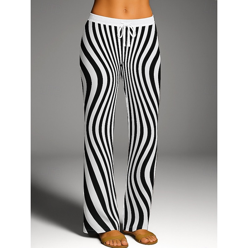 Women's Culottes Wide Leg Vacation Vintage Ethnic Style Full Length High Waist Geometric Abstract Quick Dry Breathability Soft Inelastic Formal Outdoor Vacation Black White Blue Dark Gray Summer4