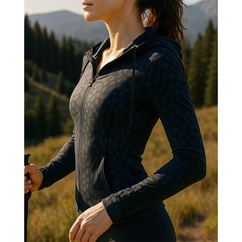 Women's Outdoor Jacket Hiking Jacket Outdoor Breathable Quick Dry Lightweight Elastic Hiking Outfits Hiking Clothes Spring Autumn / Fall Jacket Tennis Golf Running Printing Black3