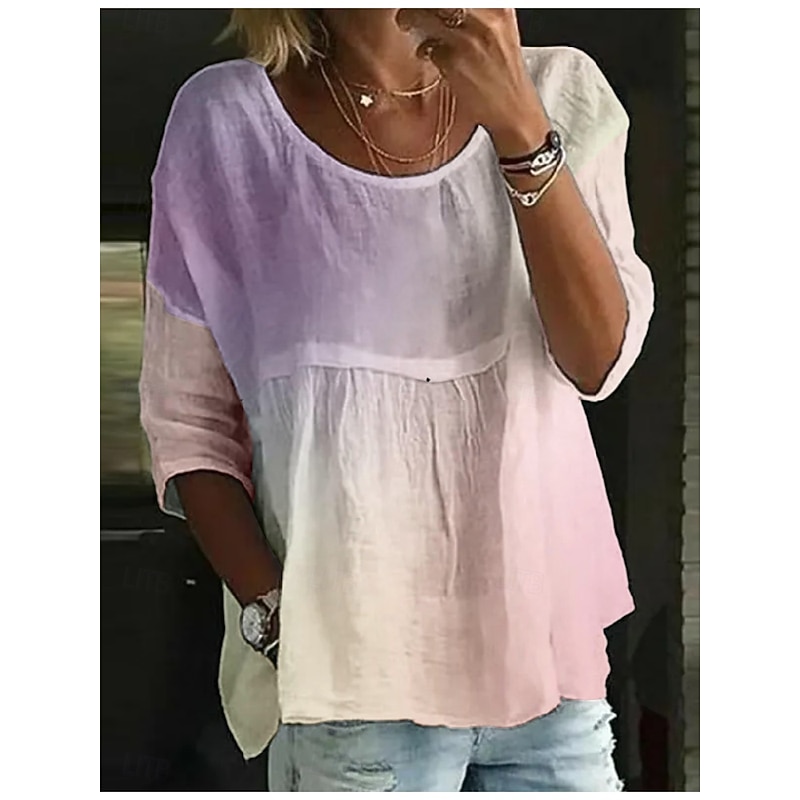 Women's Blouse Color Gradient Stylish 3/4 Length Sleeve Crew Neck Regular Tops Daily Holiday Print Pink Navy Blue Blue Purple Summer