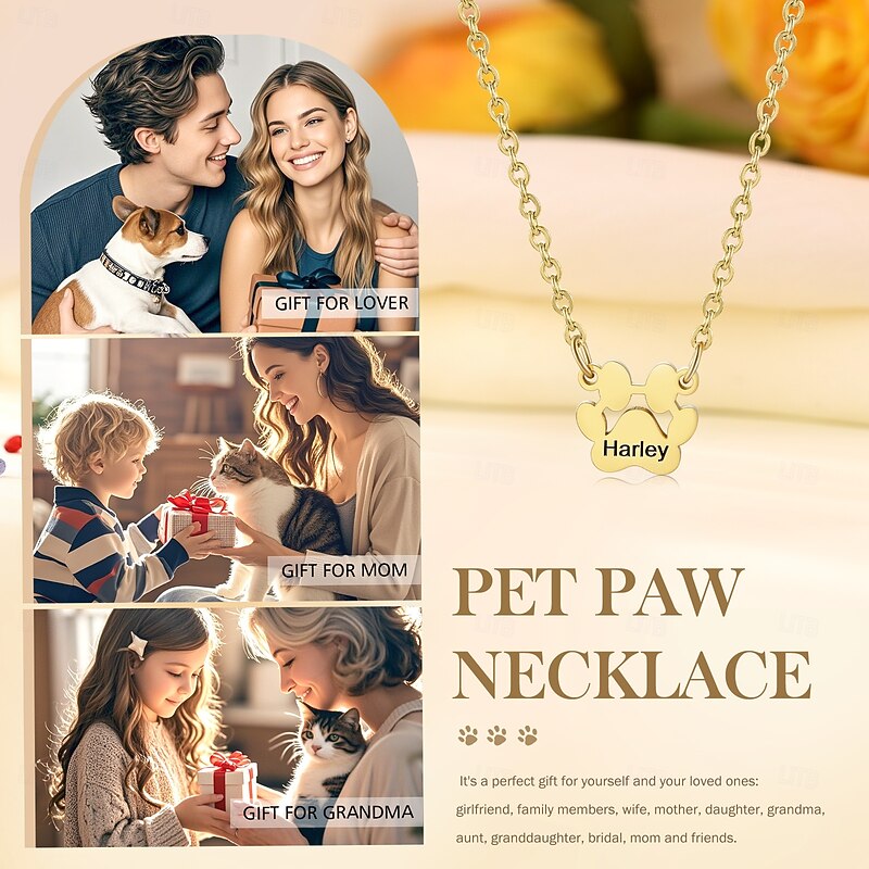 Personalized Paw Necklace with Custom Name and Text, Gift for Mom Wife Girlfriend, Meaningful Jewelry for Mother's Day, Valentine's Day, Birthday, Anniversary4