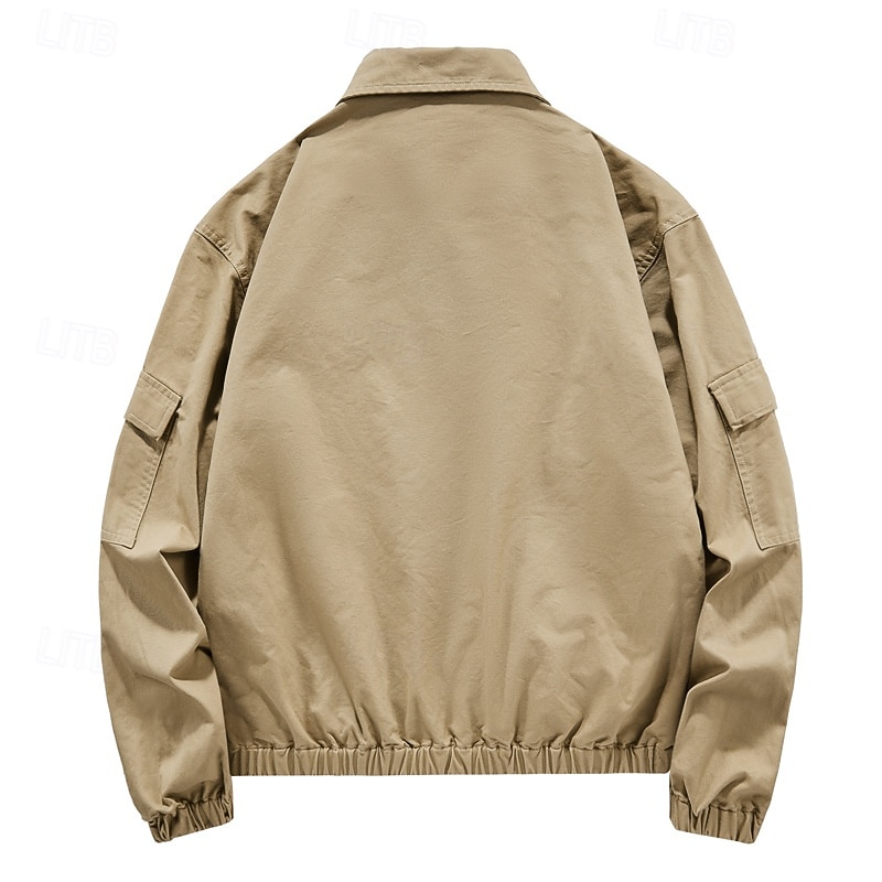 Men's Lightweight Jacket Trucker Jacket Chore Jacket Formal Home Portable Pocket Spring Fall Winter Solid Color Active Vintage Turndown Regular Black Green Khaki Jacket3