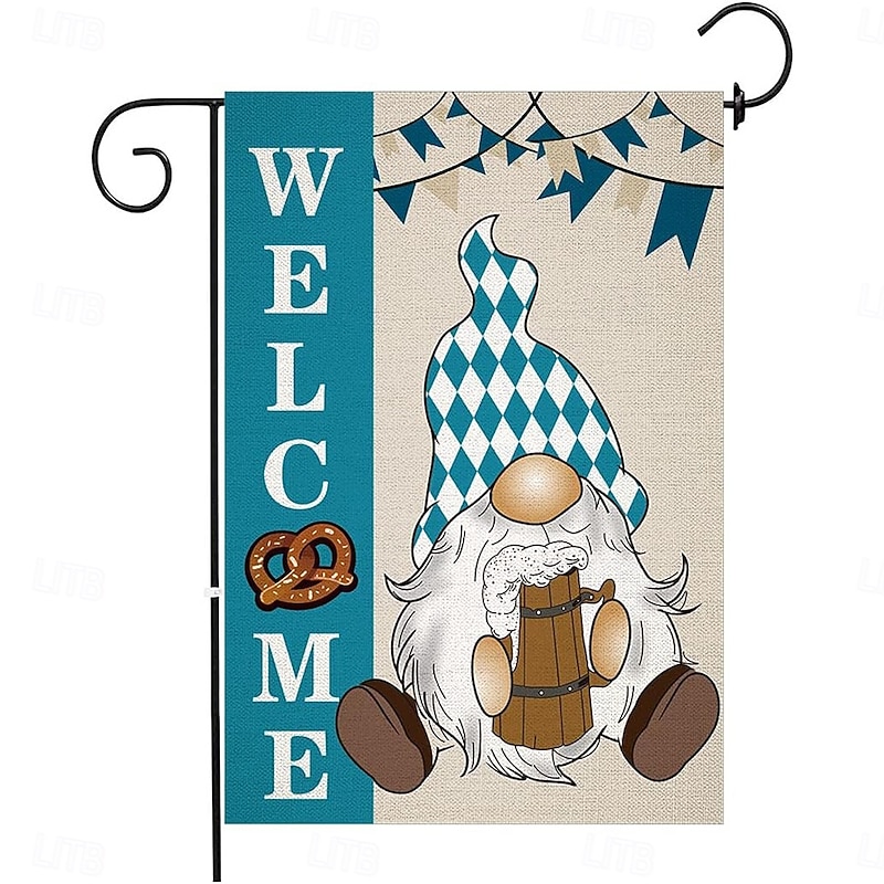 Oktoberfest Garden Flag German Bavarian 12 x 18 Inch Yard Flags, Small Garden Flags for Outside, Outdoor Flags,Beer Design White Blue Plaid Holiday Garden Flags4