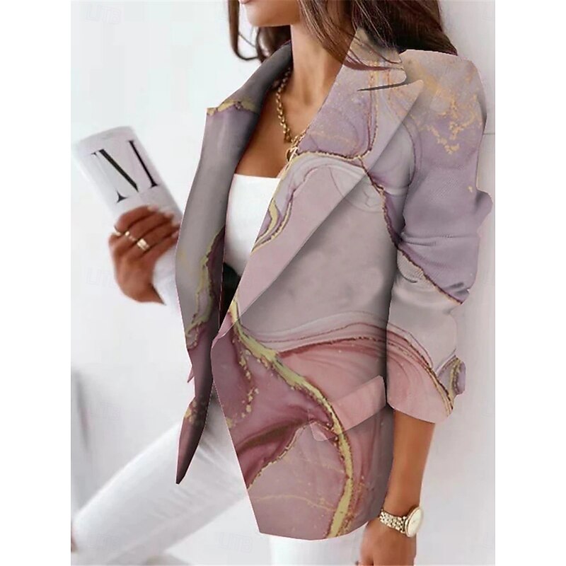 Women's Blazer Comfortable Breathable Print Casual Color Gradient Office Street Casual Daily Wear Open Front Regular Turndown Regular Fit Long Sleeve Outerwear Pink Navy Blue Blue Spring Fall2