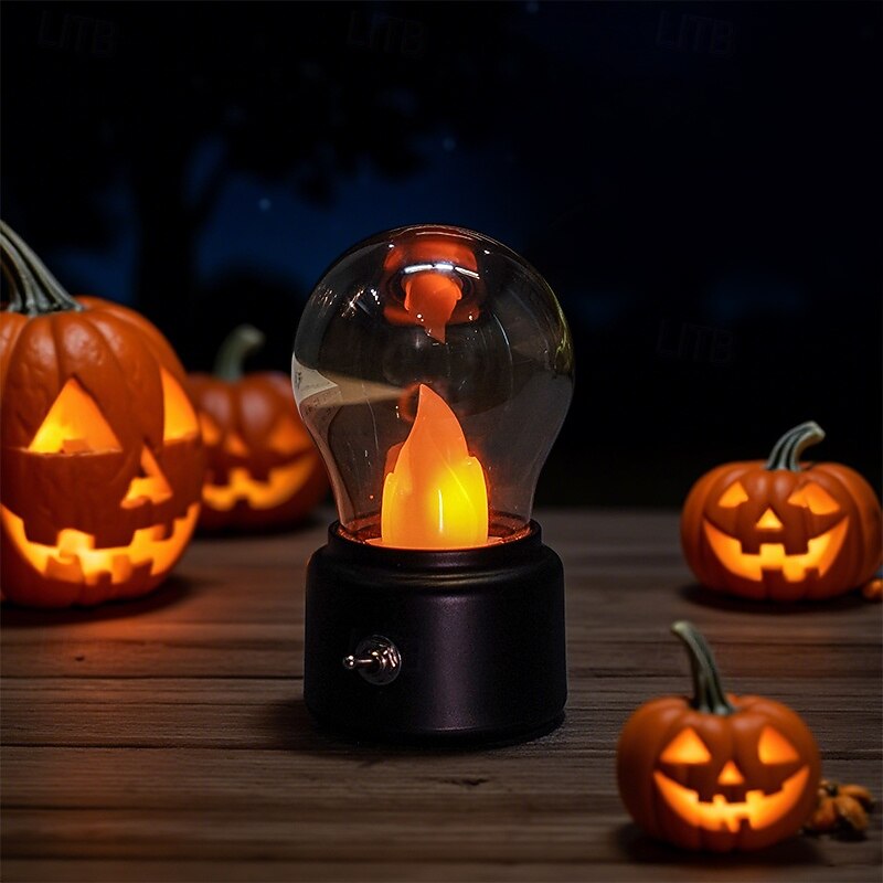 1 Pc retro light bulb night light jumping flame light bedroom bedside sleep light LED light USB charging and plugging dual-use desktop atmosphere light Halloween Christmas holiday atmosphere light3