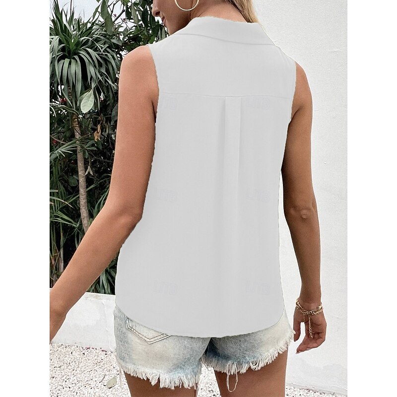 Women's Camisole Tank Top Solid Color Daily Stylish Casual Sleeveless Shirt Collar Regular Tops Daily Buttons Black White Wine Blue Green Summer4