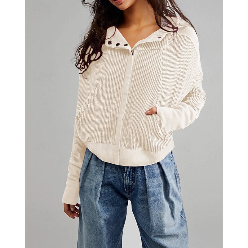 Women's Hoodie Outdoor Jacket Sports Top Zipper Pocket Long Sleeve Top Athleisure Fall Solid Colored Thermal Warm Windproof Wick Moisture Tennis Golf Running Sportswear Activewear Amethyst Black Army3