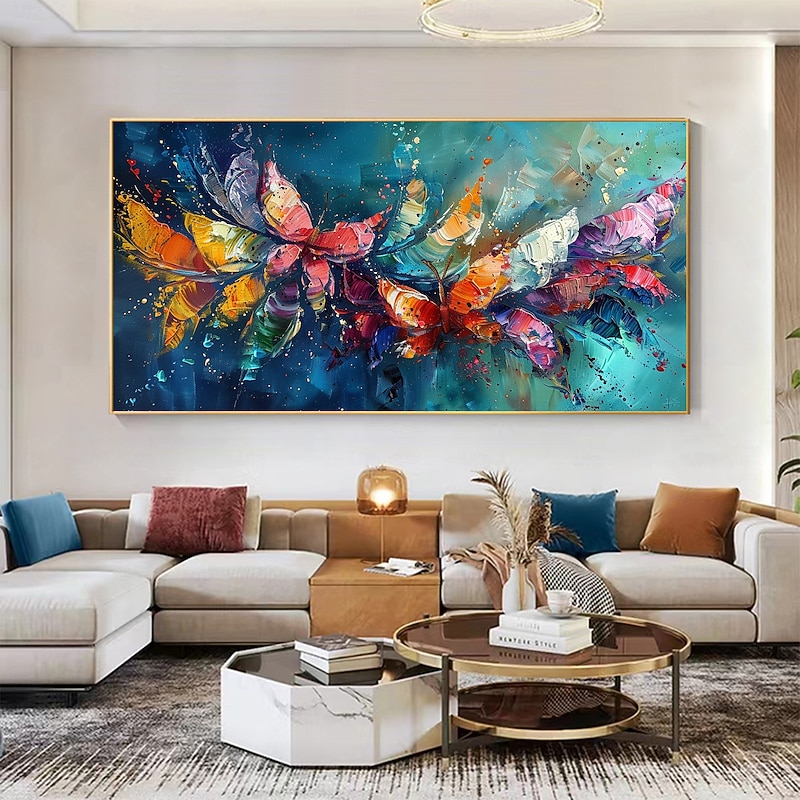 Handmade Original Butterfly Oil Painting On Canvas Abstract Dancing Butterflies Wall Art for Home Decor With Stretched Frame Without Inner Frame Painting4