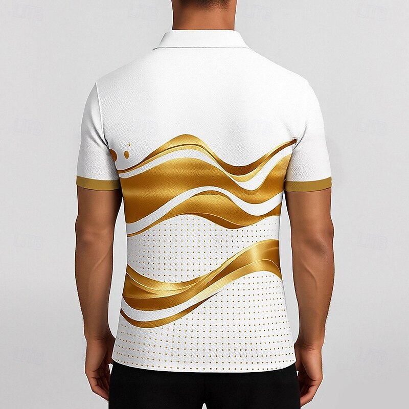 Men's Eiffel Tower Line Polo Short Sleeve Polo Shirts Collared Shirts Business Casual Outdoor Athleisure Daily Wear Buttons Pocket 3D Print Summer Blue Gold2