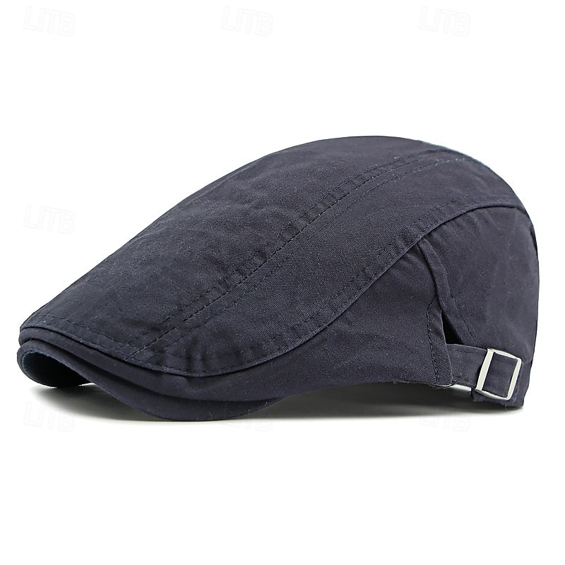 Men's Flat Cap Ascot Hat Newsboy Hat Black Navy Blue 100% Cotton Fashion Casual Street Daily Plain Adjustable Sunscreen Breathable4