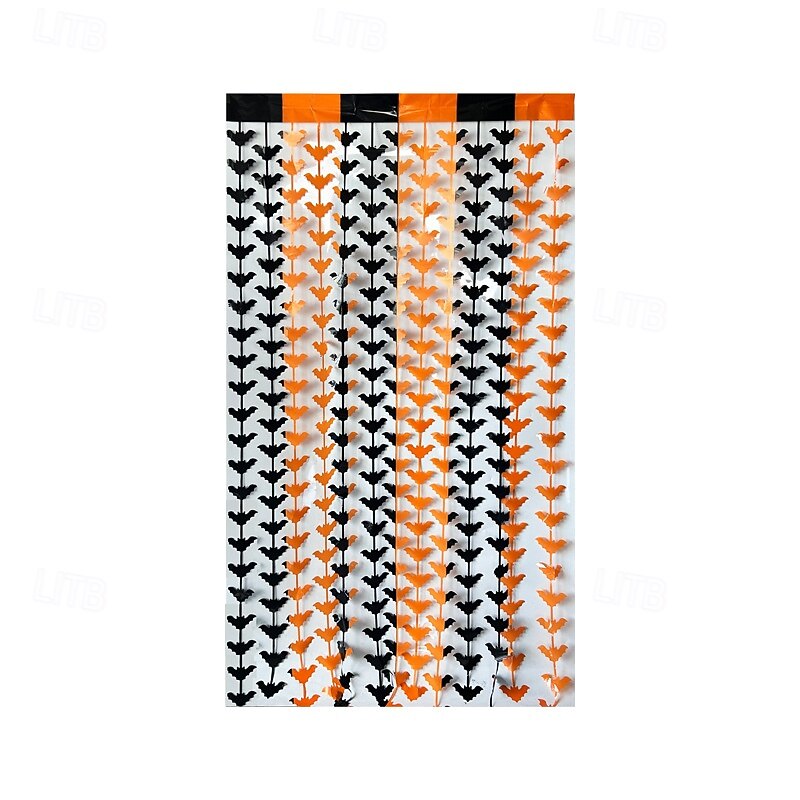 Halloween Foil Fringe Curtain Tinsel Curtain with Bat, Laser Pumpkin, Spider and Skull, Scary Party Backdrop for Halloween Decorations and Photo Booth Props3