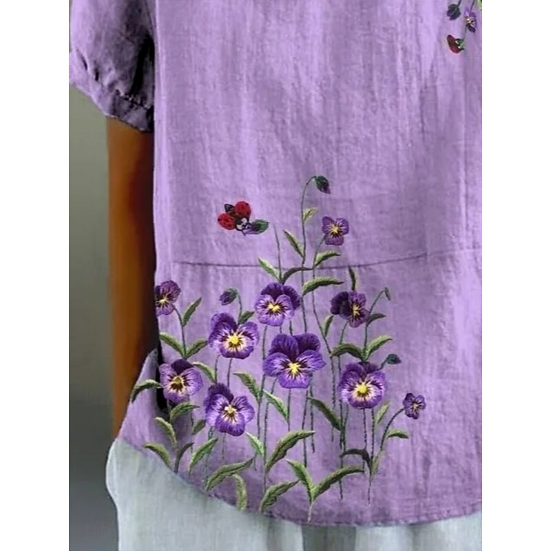 Women's Blouse Floral Graphic 3D Vintage Tropical Daily Short Sleeve Shirt Collar Peter Pan Collar Regular Tops Daily Holiday Going out Print Violet Summer Spring Fall3