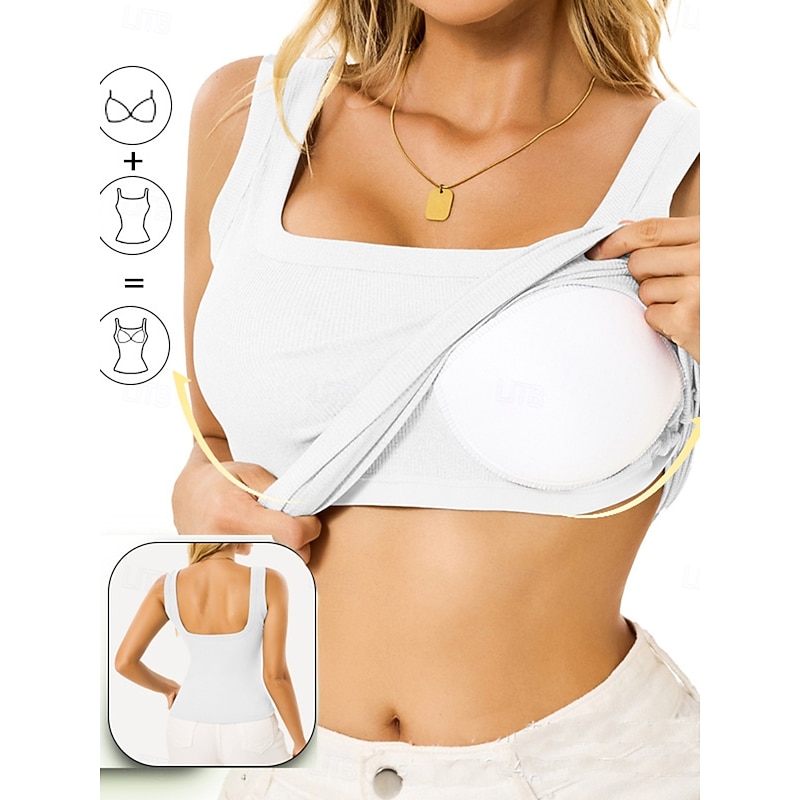 Women's Camisole Tank Top Solid Color Daily Sleeveless Square Neck Crop Tops Black White Red Green Gray Summer Spring4